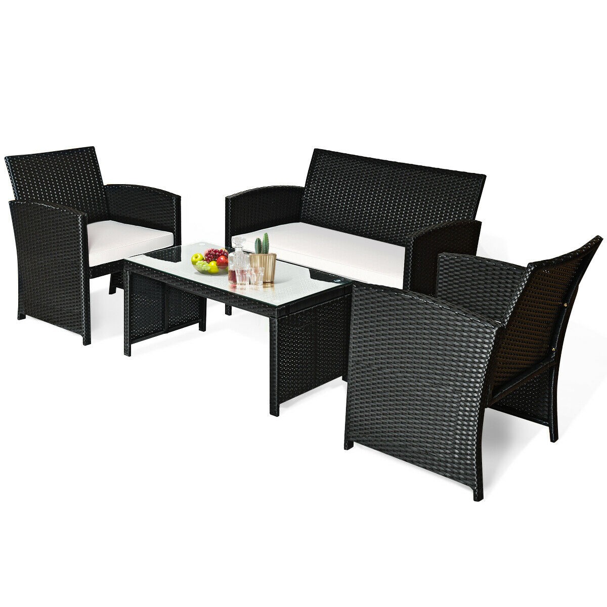 4 Pcs Wicker Patio Sofa and Table Set