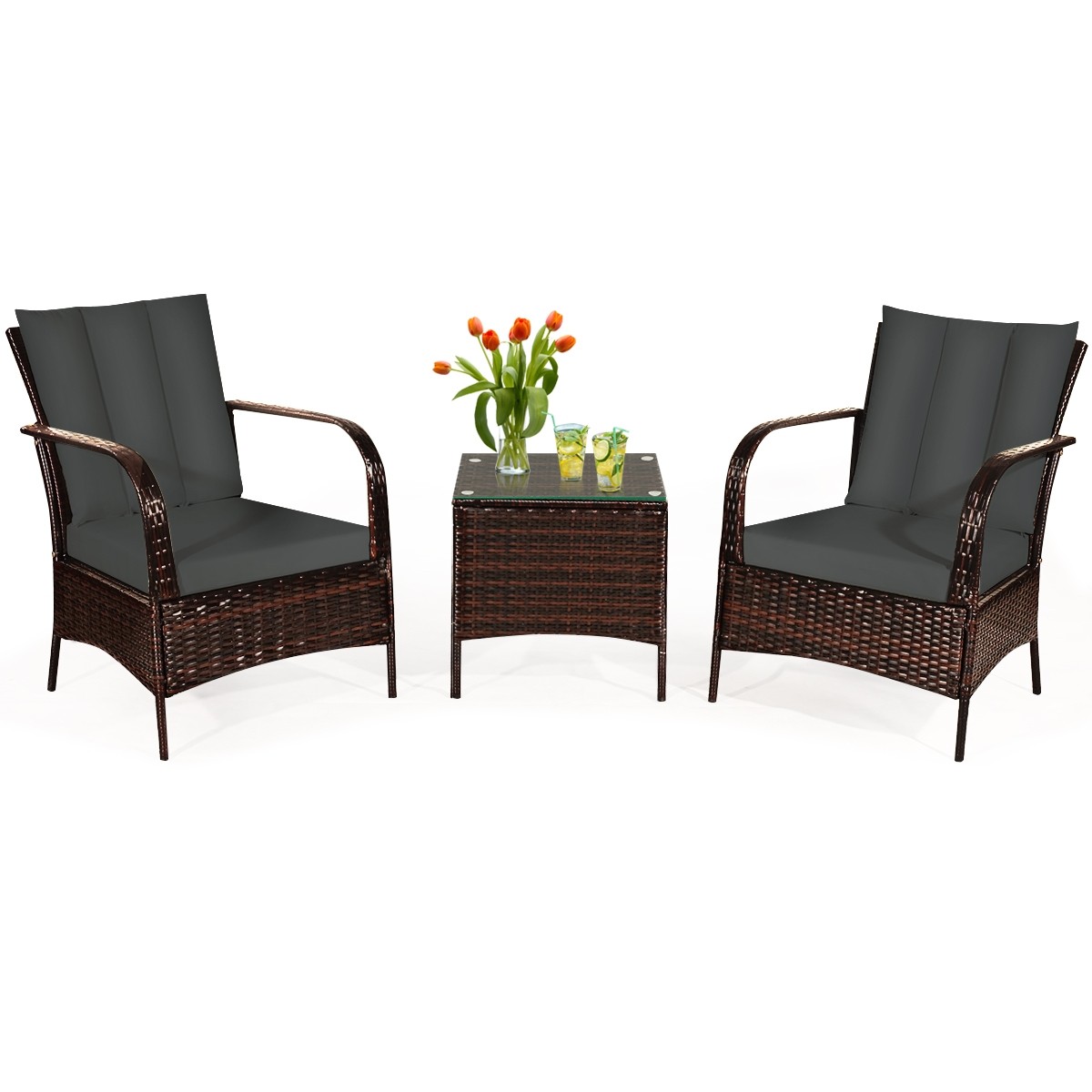 3 PCS Patio Rattan Furniture Set