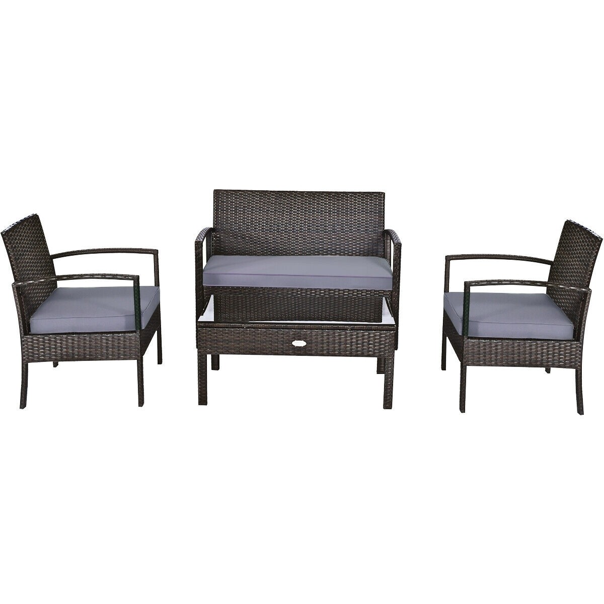 4 PCS Patio Rattan Cushioned Furniture Set