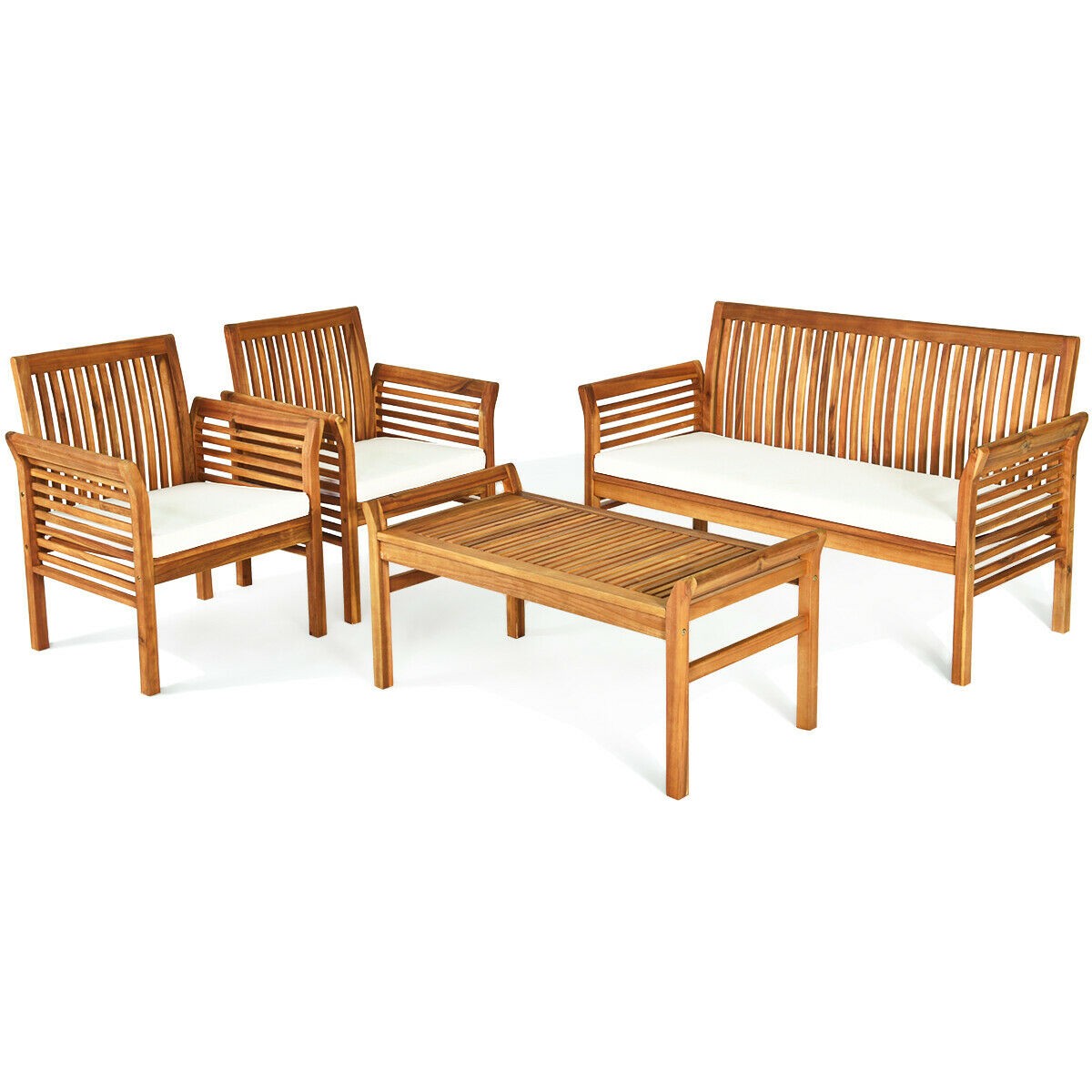 4 Pcs Outdoor Acacia Wood Sofa Furniture Set