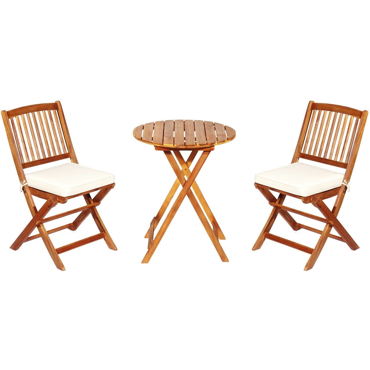 3PCS Patio Folding Wooden Bistro Set