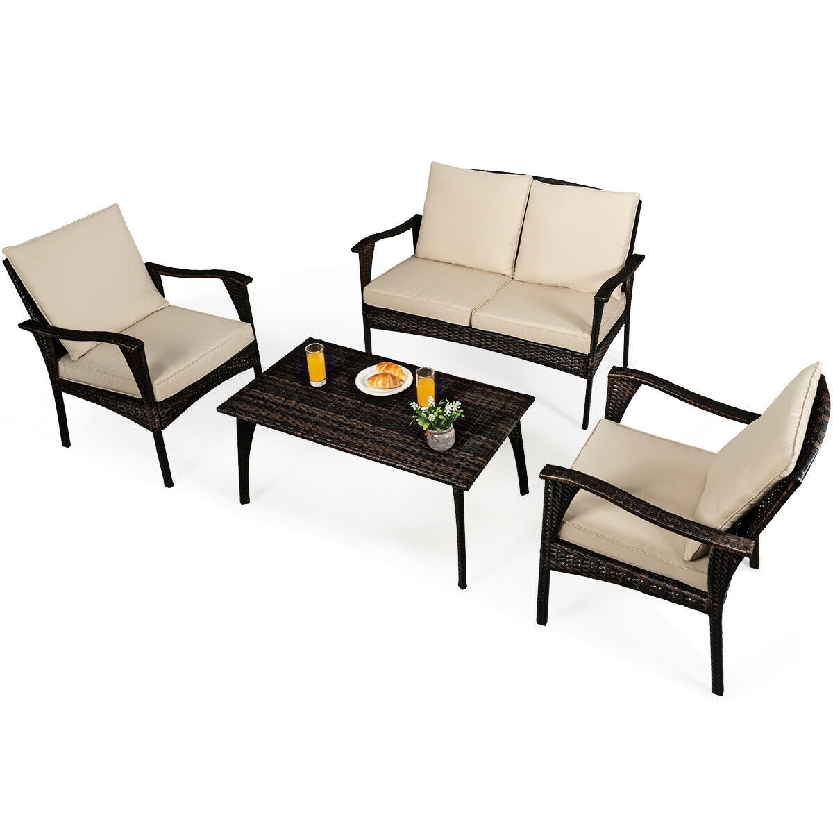 4PCS Patio Rattan Wicker Furniture Set