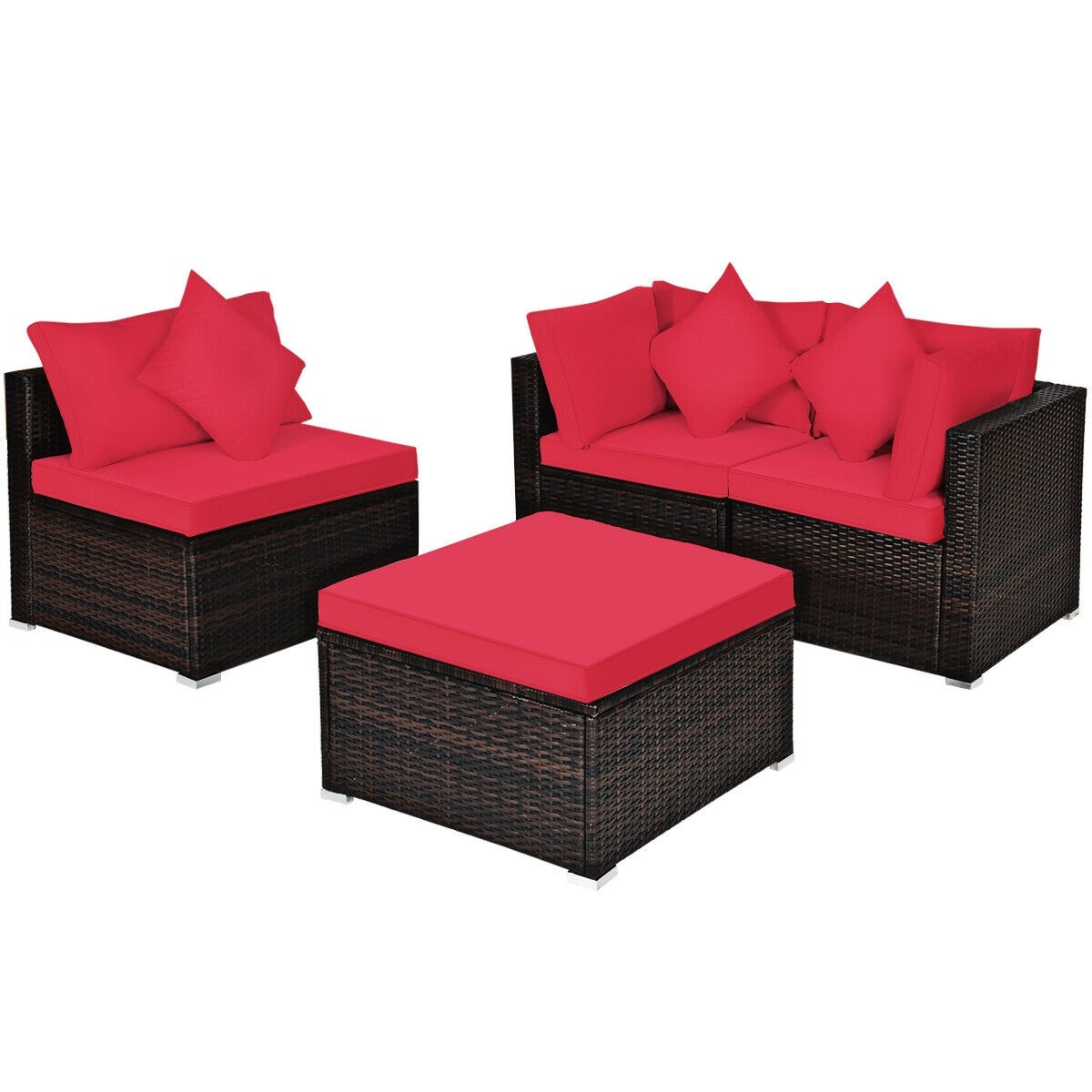 4 Pcs Patio Rattan Wicker Furniture Set Cushioned Sofa