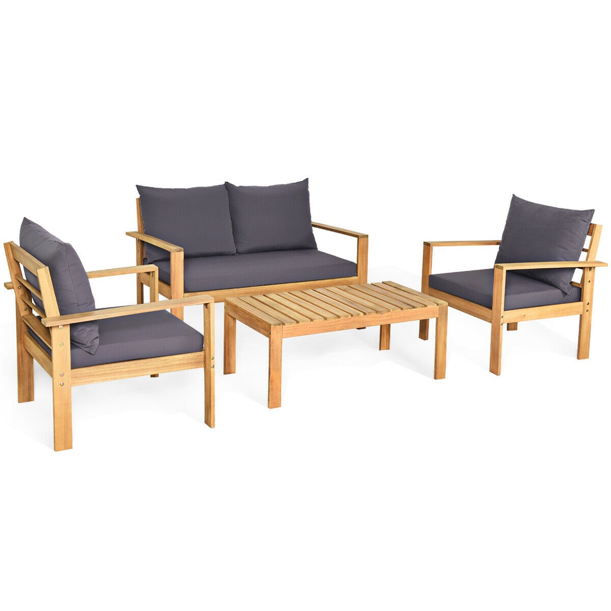 4 Piece Outdoor Acacia Wood Chat Set