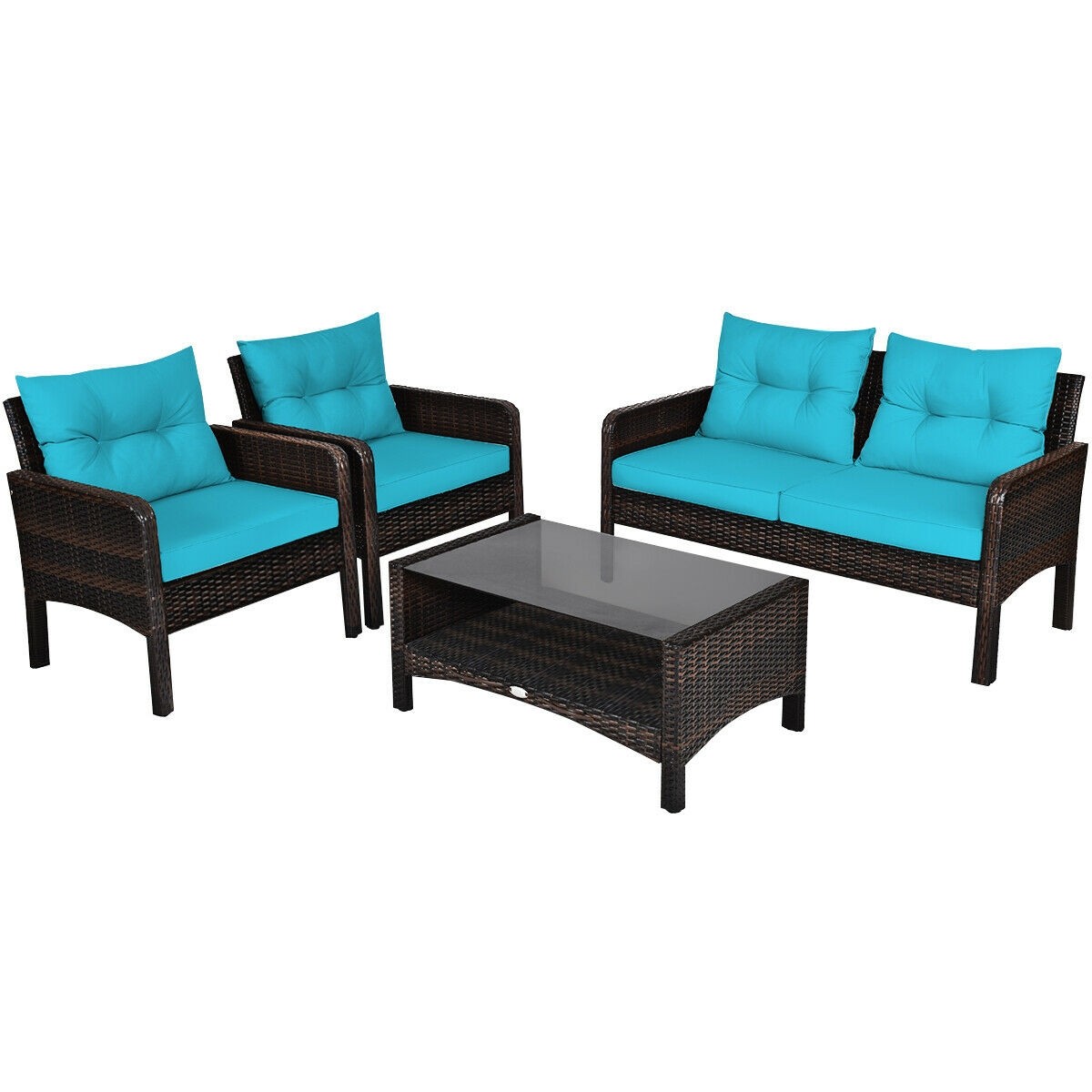 4 pcs Outdoor Rattan Wicker Loveseat Furniture Set
