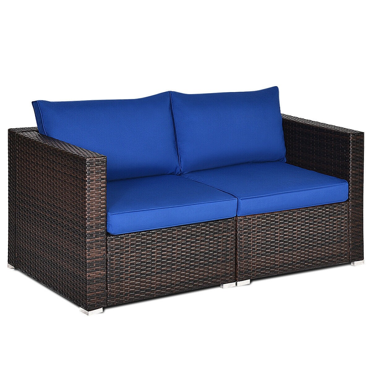2PCS Patio Rattan Sectional Conversation Sofa Set