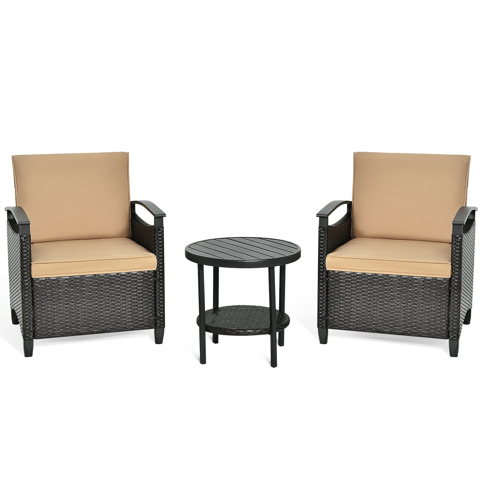 3Pcs Patio Rattan Furniture Set Cushioned Sofa