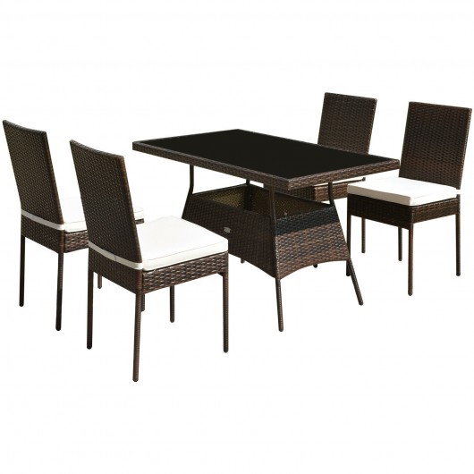 5PCS Rattan Dining Set Glass Table