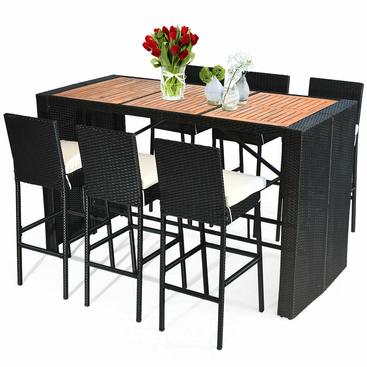 7 PCS Patio Rattan Wicker Dining Table Set