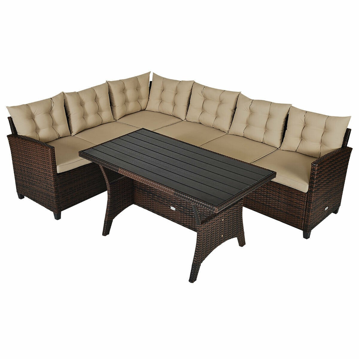 6 Seats Rattan Dining Set with Cushions
