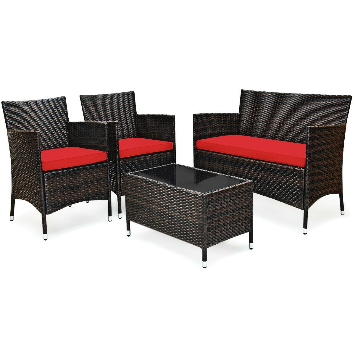4PCS Rattan Patio Cushioned Furniture Set