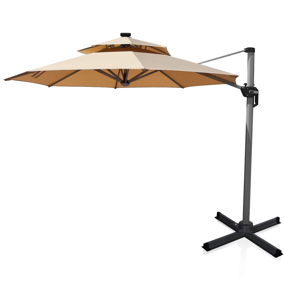 12 ft 360° Rotation Aluminum Solar LED Patio Cantilever Umbrella